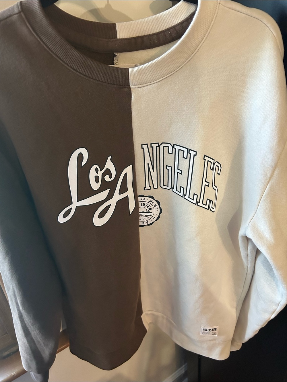 Hollister Two-Tone Los Angeles Crewneck Sweatshirt - Brown & Cream